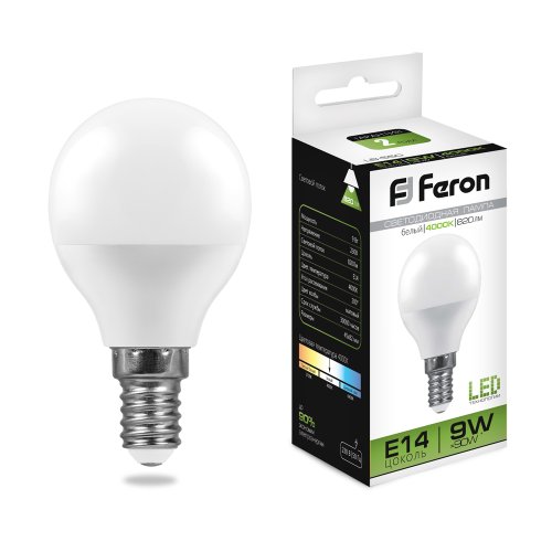 Лампа светодиодная Feron LB-550 G45 Шар E14 220В 9Вт 820Лм 4000К 45х82мм картинка 